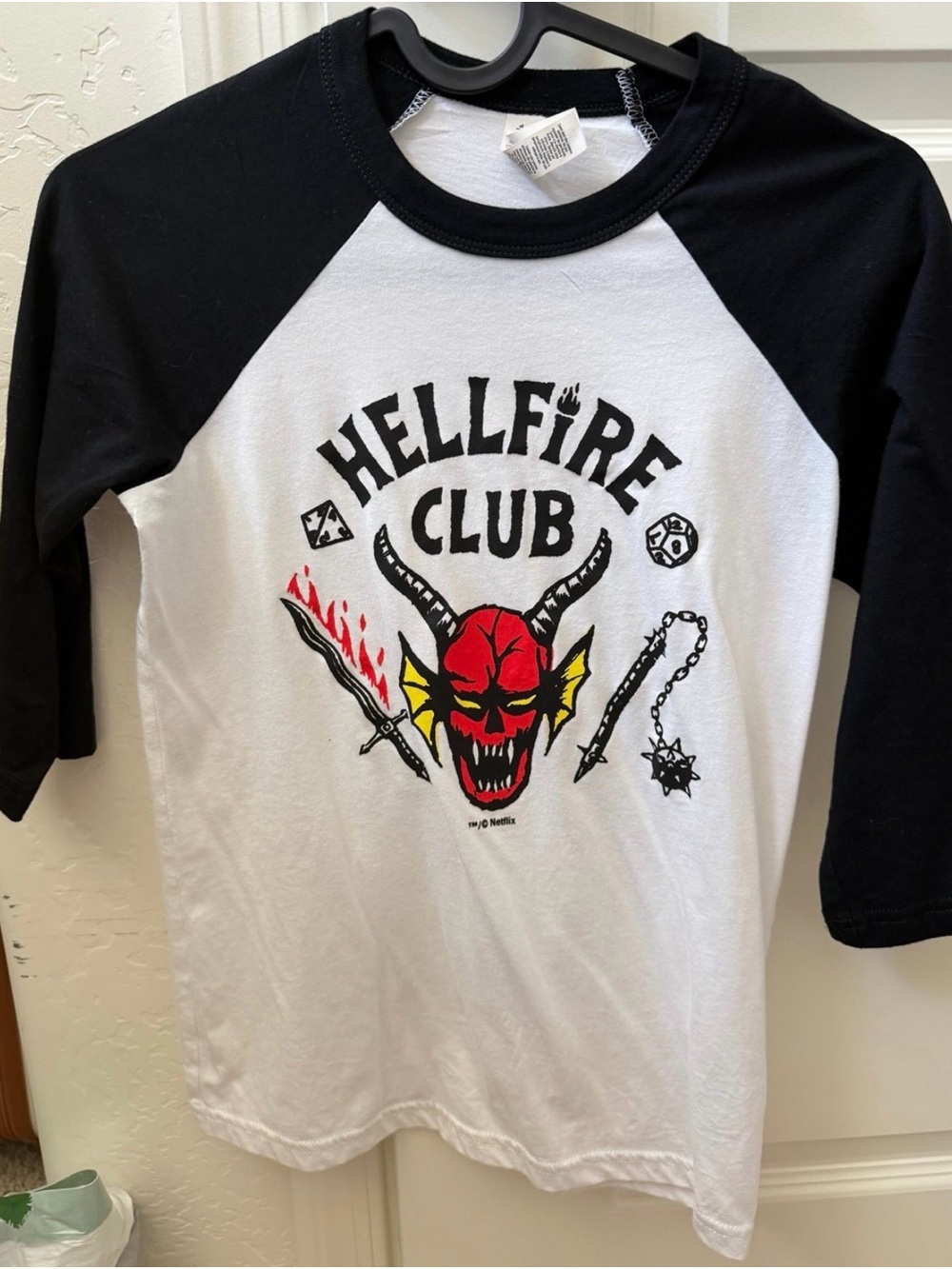 Hellfire Club Kids Raglan Tee - Black & White